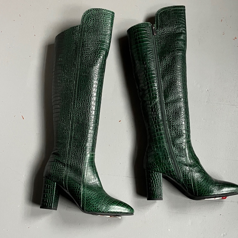 NEW! Aquatalia Florina Green Croc-Embossed High Boots
